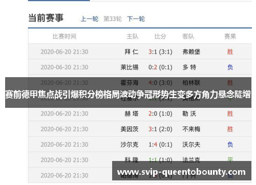 赛前德甲焦点战引爆积分榜格局波动争冠形势生变多方角力悬念陡增 赛前德甲焦点战引爆积分榜格局波动争冠形势生变多方角力悬念陡增